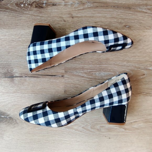 crown & ivy Shoes - Crown & Ivy Beckie block heel Gingham Navy and white size 8